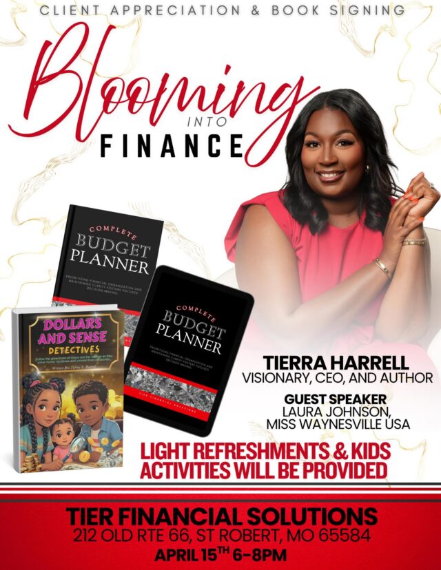 ✨ Tonight’s the night! ✨
Our Client Appreciation & Book Signing Event is happening this evening from 6–8 PM, and you’re invited to swing by if you’re available.

We’re excited to welcome special guest Laura Johnson - Miss Waynesville, MO USA, who will be joining us as we celebrate community, connection, and financial empowerment.

Come enjoy light refreshments, mingle with others, and pick up some practical financial literacy tips. April is Financial Literacy Month, so we’re diving into budgeting, saving, and building stronger financial habits together.

It’s a relaxed, come‑and‑go vibe, stop in, connect, learn, and celebrate with us.
Looking forward to seeing you tonight.
•
•
•
•
#TIERFinancialSolutions #FileWithTIER #CommunityConnections #FYP #FinancialLiteracyMonth