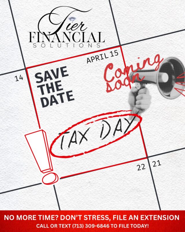 📣 Important Tax Season Update, 3 Days Until Tax Day

Tax Day is officially 3 days away. If you haven’t filed yet, now is the time to take action so everything is handled on time.

🗓 April 15 Deadline
• Tax returns or extensions must be filed by April 15
• Tax debt/tax liabilities are still due April 15, even if you file an extension
➡️ Extensions give you more time to file, not more time to pay

⚠️ If You Owe and Don’t Pay by April 15
• IRS penalties may apply
• Interest begins to accrue
• Payment arrangements are available TIER Financial Solutions can guide you

📝 Need an Amendment or Extension?
TIER Financial Solutions can assist with:
• Filing an extension
• Amending a previous return
• Understanding your tax liability

🕒 Office Hours & Availability
Tierra is available today through Wednesday for filing, extensions, and amendments.
Unavailable Friday, April 17 – Sunday, April 20.

Let’s finish this season strong and make sure you’re covered before the deadline.
•
•
•
#TaxSeason #FileWithTIER #TIERFinancialSolutions #TaxSupport #FYP